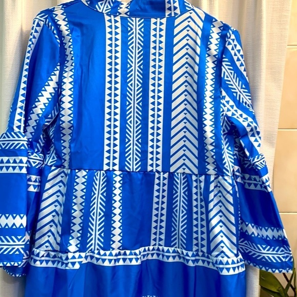 Women’s Blue & White Polyester Beach Coverup Dress - Picture 5 of 8